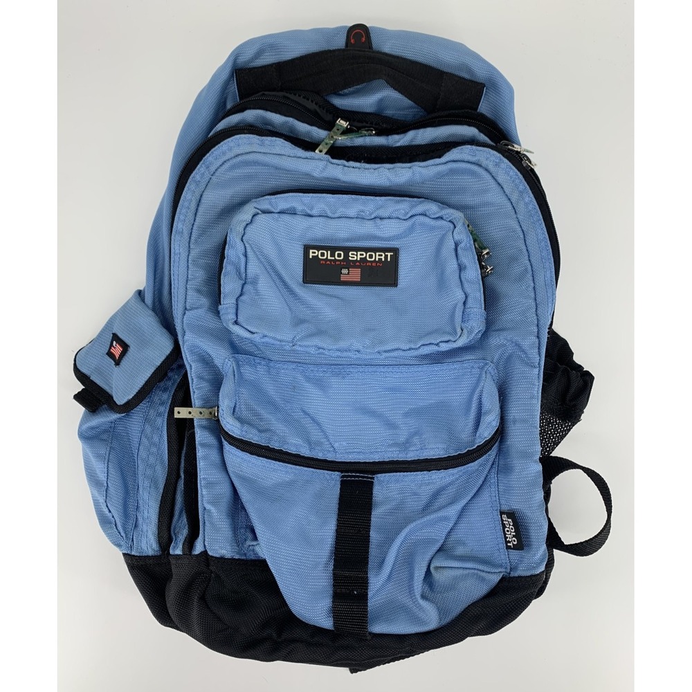 Vintage Polo Sport Backpack Blue Bag 90s School Work Travel Preppy